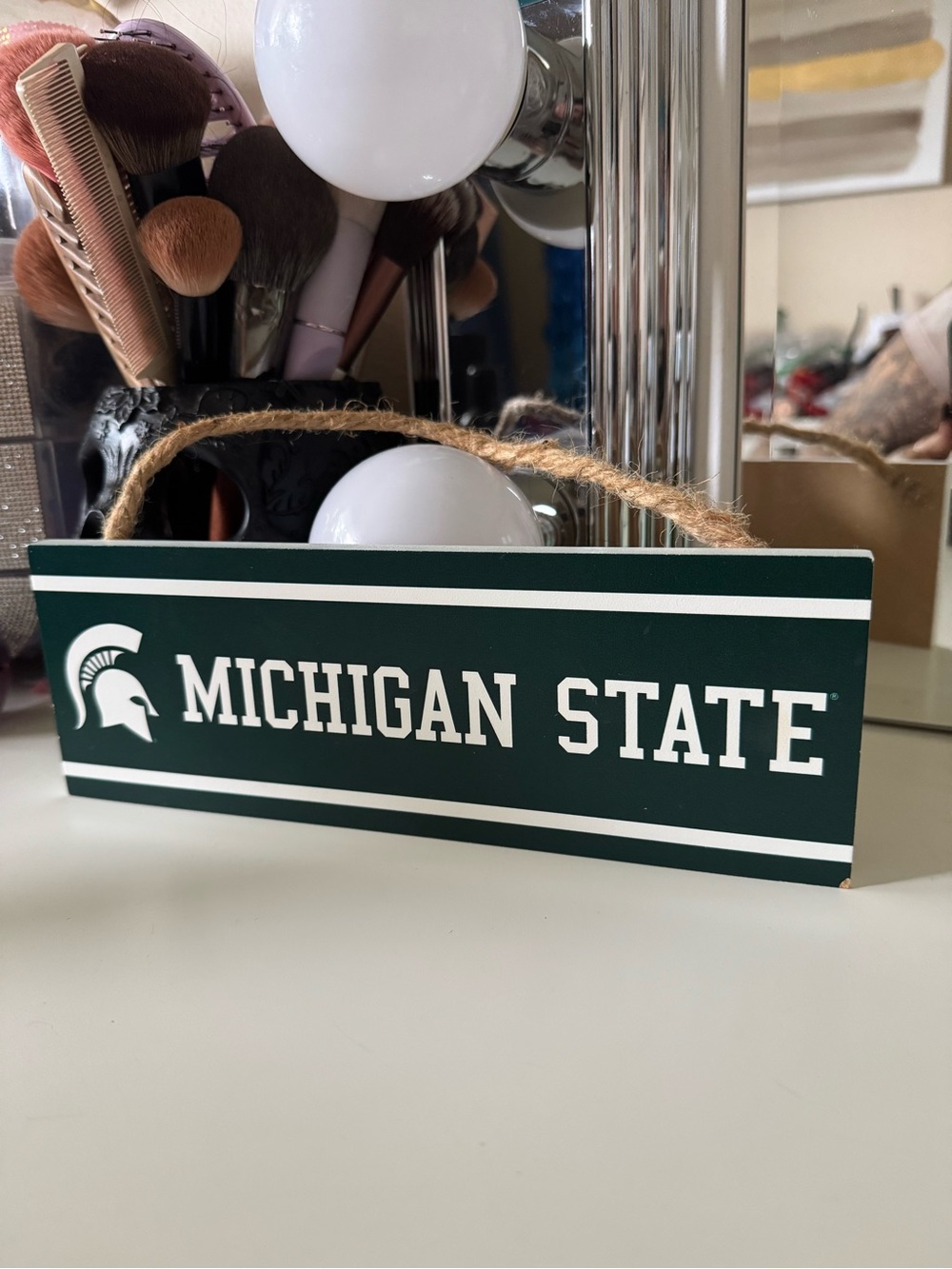 Michigan State Spartans Wooden Door Sign Hanging Wall Decor MSU Green White